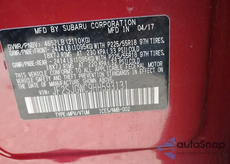 2017 Subaru Forester 2.0Xt Touring z USA, uszkodzony, nr VIN JF2SJGWC9HH593131